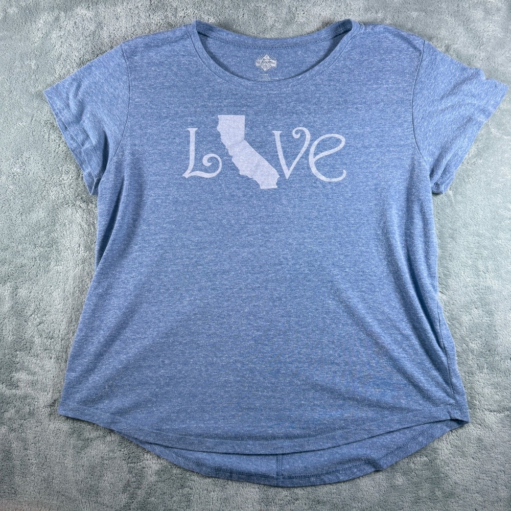 Earth Sun Moon California Love Blue Heather Graphic T-Shirt Large